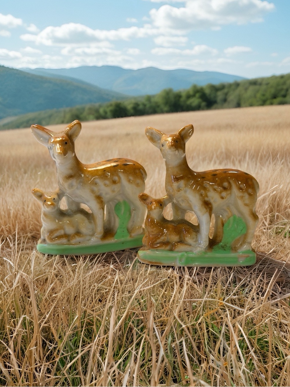 Two 1950’s  Doe And Fawn Porcelain Figurine Made In Japan
